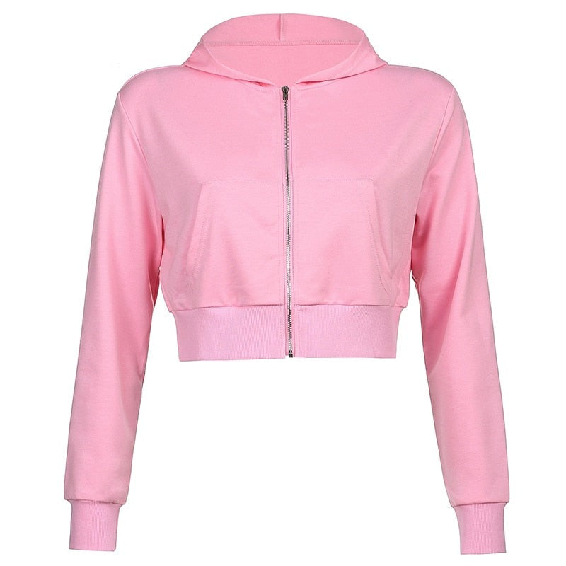 Extra úzká, zkrácená mikina s kapucí na zip