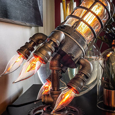 Steampunk Retro Rocket Lamp | Ručně vyráběné dekorace v industriálním stylu s nastavitelným osvětlením