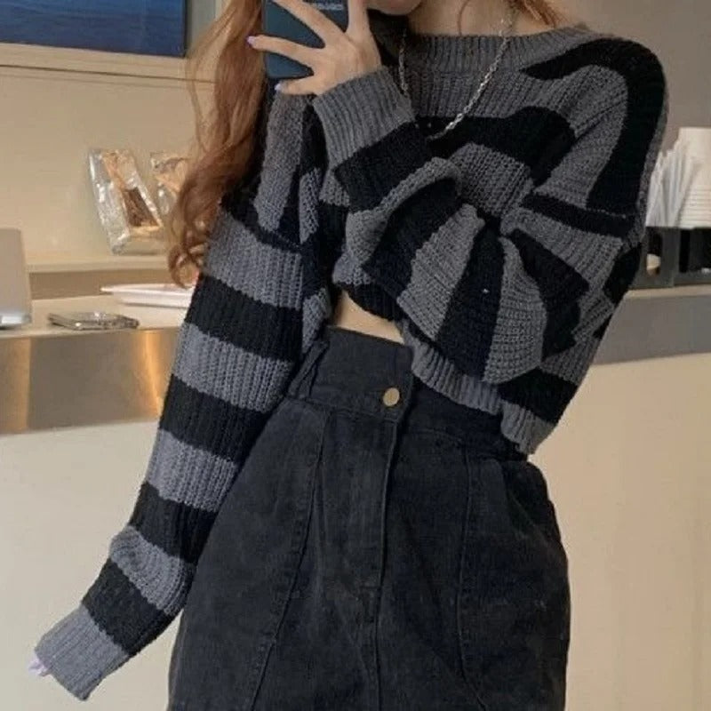 Vintage oversized oříznutý svetr pro ženy