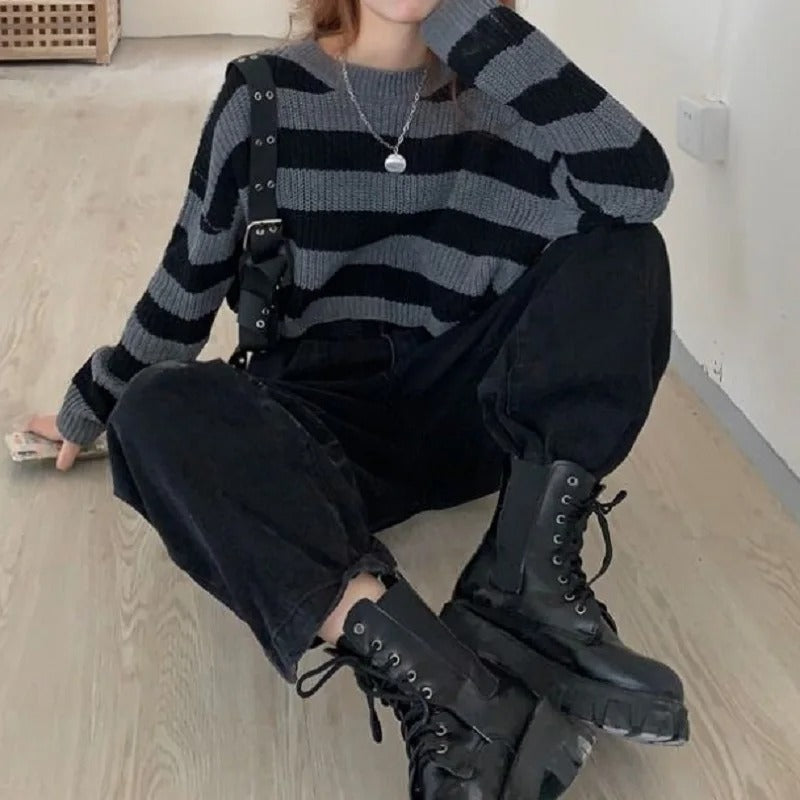 Vintage oversized oříznutý svetr pro ženy