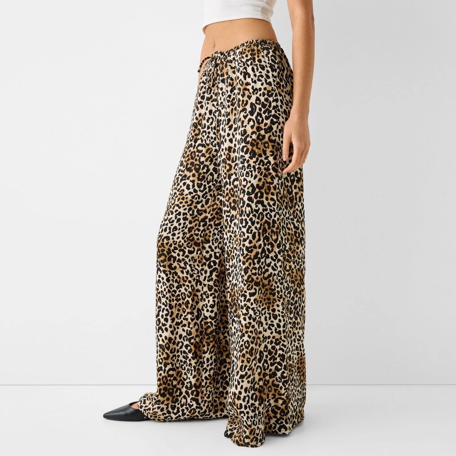 Vintage leopardí potisk široké kalhoty