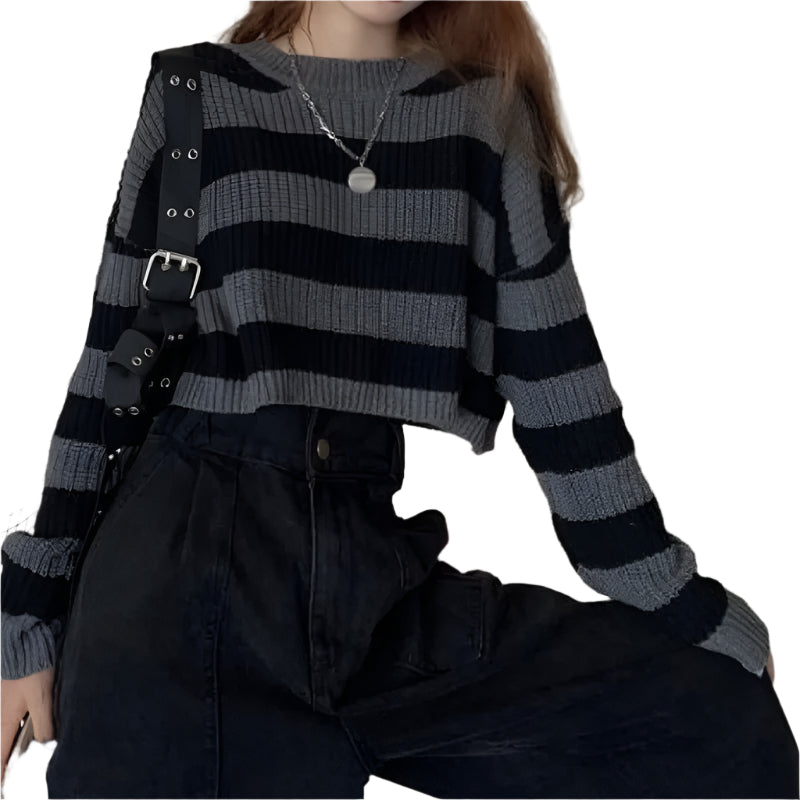 Vintage oversized oříznutý svetr pro ženy
