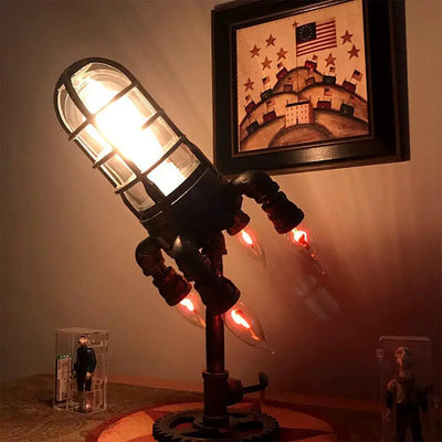 Steampunk Retro Rocket Lamp | Ručně vyráběné dekorace v industriálním stylu s nastavitelným osvětlením