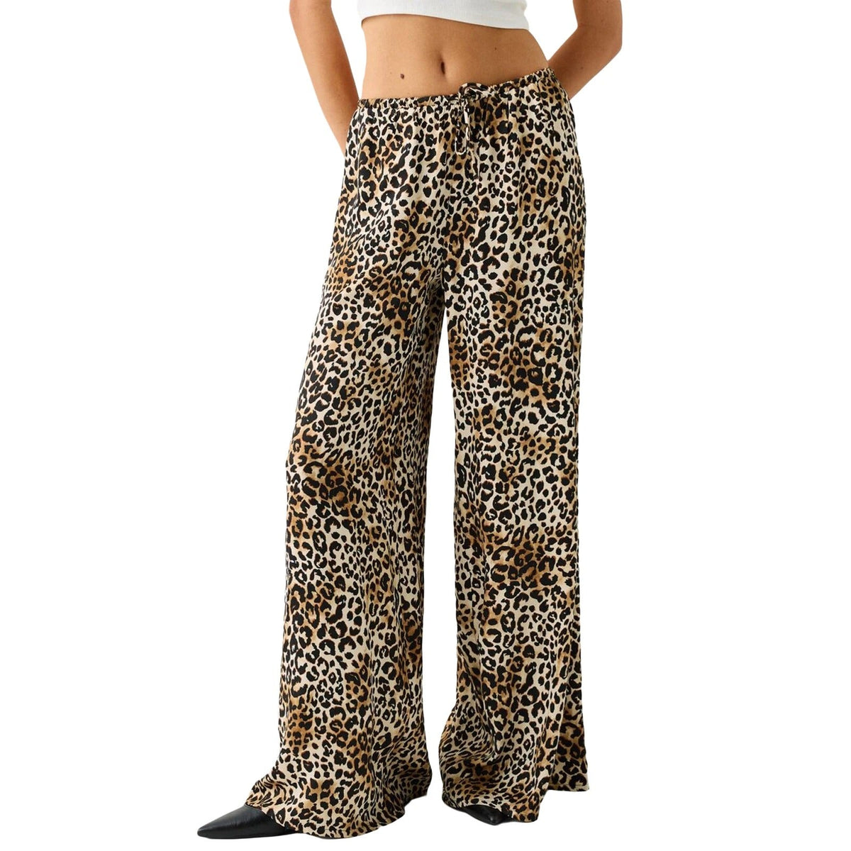 Vintage leopardí potisk široké kalhoty