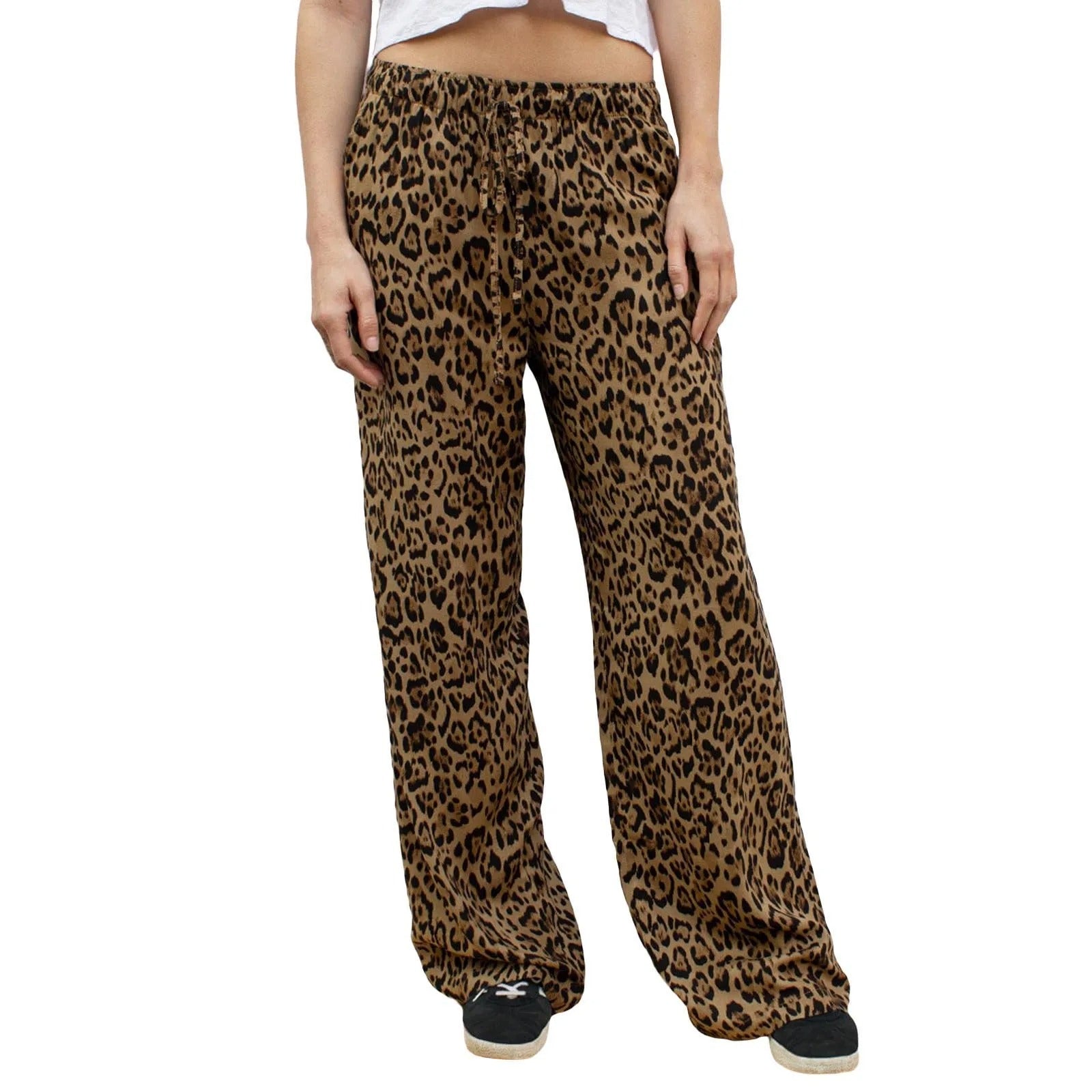 Vintage leopardí potisk široké kalhoty